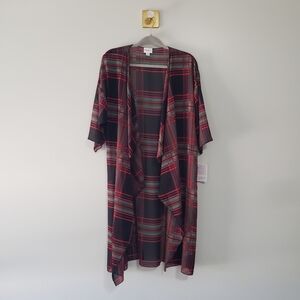 LuLaRoe NWT Shirley Open Front Plaid Duster Kimono Women Medium Red Green Black